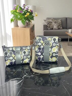 Coach Julia Scarf Print crossbody and Coach Julia Outline Opt Art Pouch set